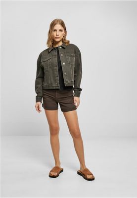 Light Oversized Short Denim Jacket with Metal Buttons