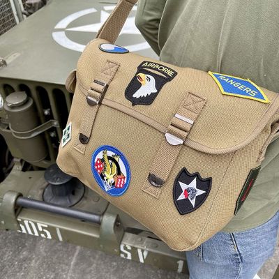 Canvas messenger bag - WWII patches