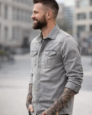 Gray worn jeans shirt