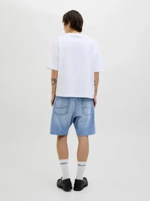 Lösa denimshorts med hög midja och stonewash