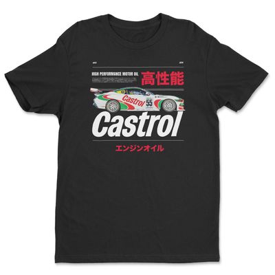 Bold Retro Castrol Car T-shirt i svart
