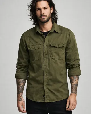 Olive long sleeve flannel shirt men