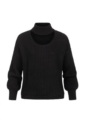 Pullover with stand-up collar and V-neckline