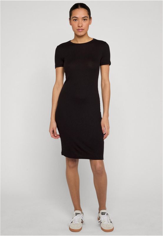 Ribbad t-shirtklänning för dam – svart