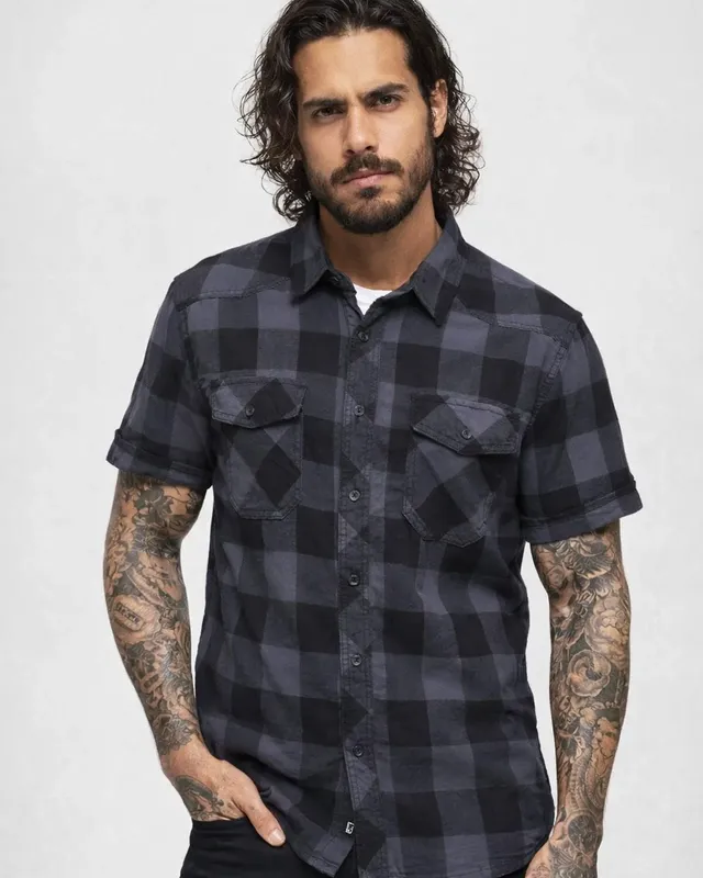 Short-sleeved flannel shirt gray/black