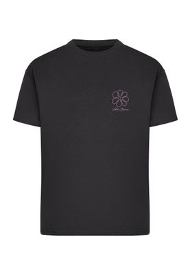 T-shirt för dam med blommönster bröst och – svart