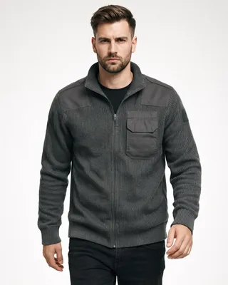 Fickor på bröst och axlar BW Cardigan Zip-Hoodie för herr – anthracite