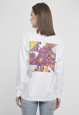 White long-sleeved sweater with abstract print