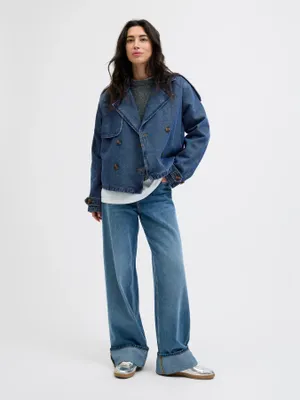 Denim trenchcoat med sänkta axlar dam