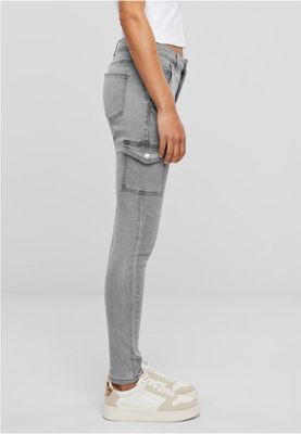 Gray cargo jeans with high waist for women