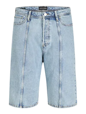 Blå denimshorts herr med kontrastsömmar