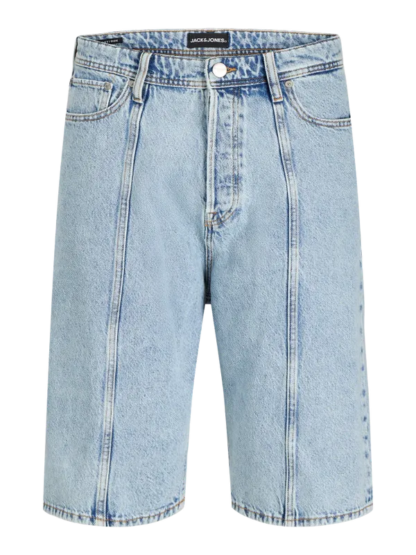 Blå denimshorts herr med kontrastsömmar