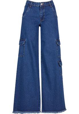 Byxor för dam med fickor på sidorna oversize – mid indigo washed