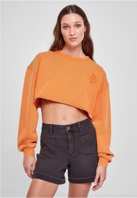 Ladies Cropped Flower Embroidery Terry Crewneck