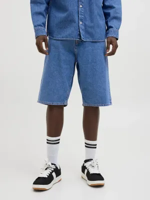 Klassiska jeansshorts herr – hög midja blå