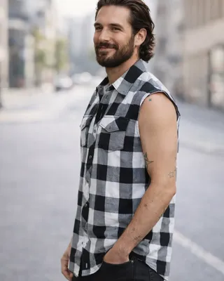 Sleeveless flannel shirt white/black