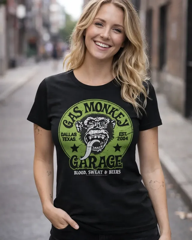 Gas Monkey Garage - Green Logo Girly Tee
