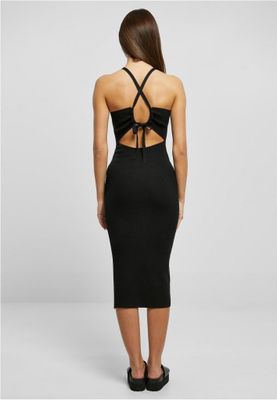 Ladies Midi Rib Knit Crossed Back Dress