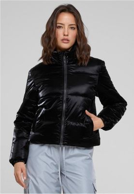 Glossy puffer jacket lady shark skin