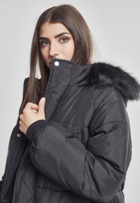 Long puff jacket with fur hood