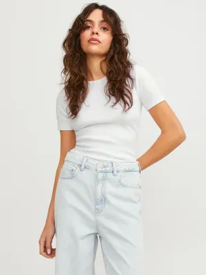 Ribbad T-shirt Med Rund Hals dam