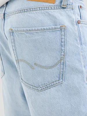 Lösa denimshorts med hög midja och stonewash
