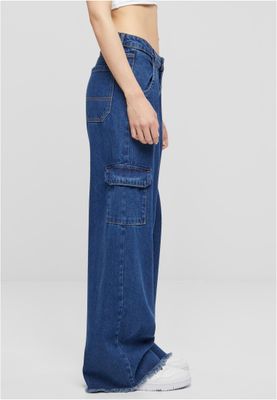 Byxor för dam med fickor på sidorna oversize – mid indigo washed