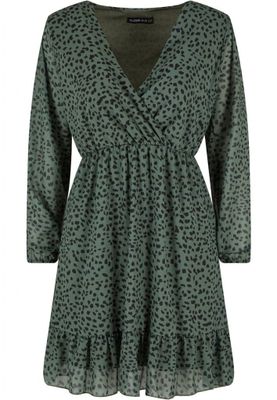 V-neck chiffon dress with leopard print