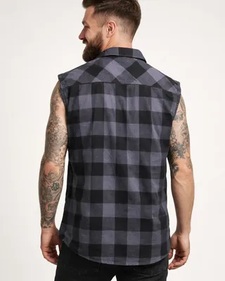 Sleeveless flannel shirt gray/black