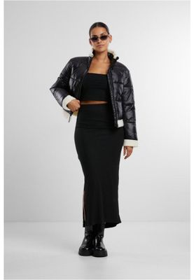 Women's shiny puffer jacket with teddy cuffs