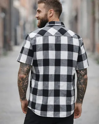 Short-sleeved flannel shirt checkered black/white