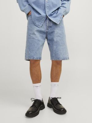 Light blue baggy denim shorts for men