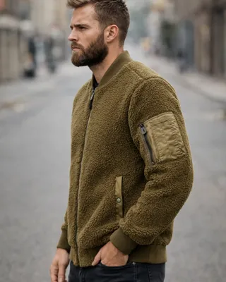 Brandit MA1 Sherpa teddyjacka herr – olivgrön