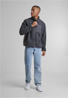 Sporty fleece jacket for men with zipper and breast pocket
