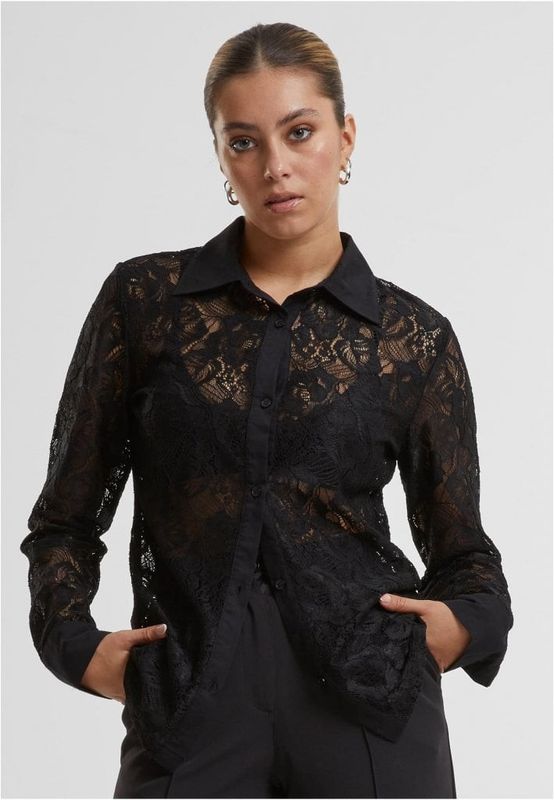 Mesh bluse med lange ærmer