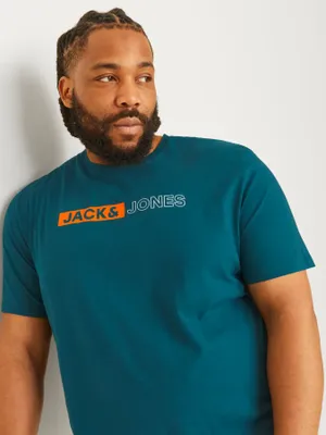 Jack & Jones Plus Size T-shirt med logotryck – Blågrön
