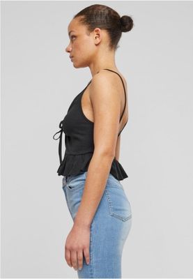 Spaghetti-strap peplum top with tie