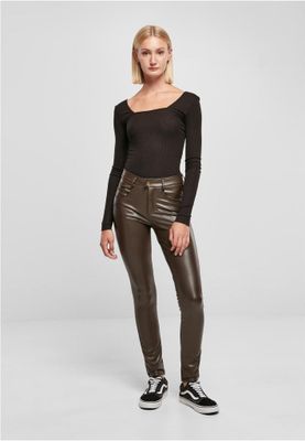 Ladies Mid Waist Synthetic Leather Pants