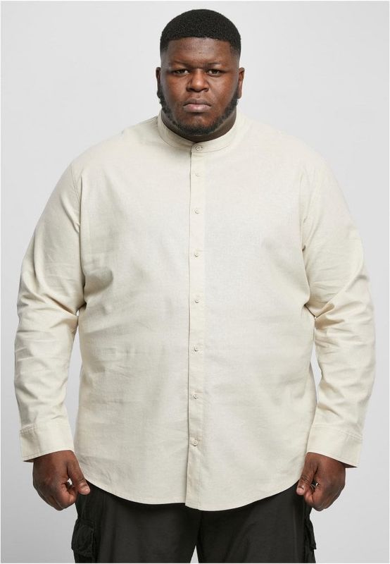 Cotton Linen Stand Up Collar Shir