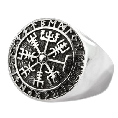 Viking compass ring 925 silver