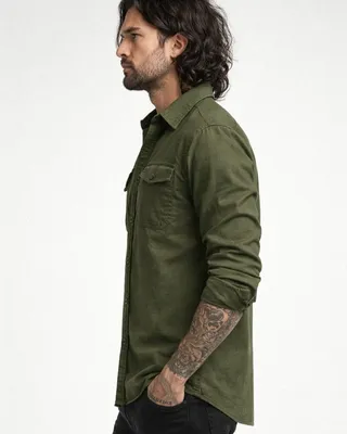 Olive long sleeve flannel shirt men
