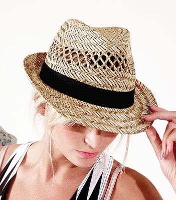 Straw hat with black ribbon