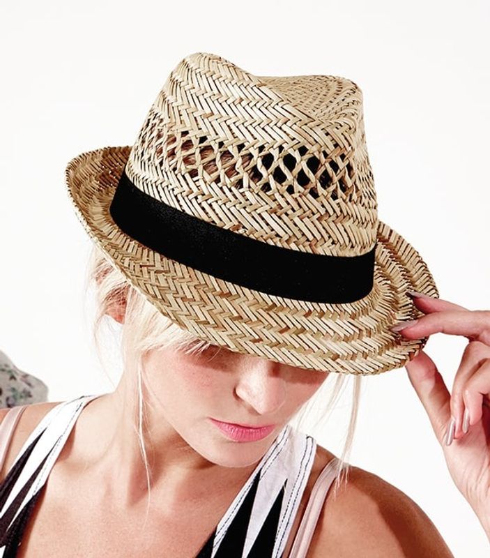 Straw hat with black ribbon