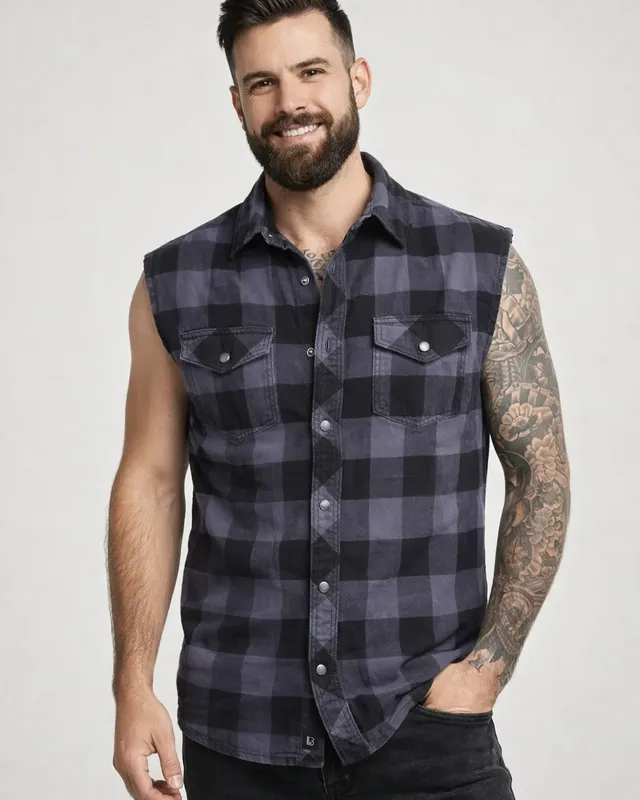 Sleeveless flannel shirt gray/black