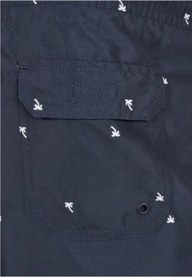 Dark blue swim shorts with palm trees