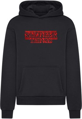 Stranger Things logotyp bröst Huvtröja för herr – svart