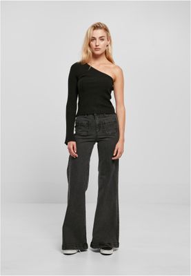 Topp för dam med ensidigt axelbar regular – svart