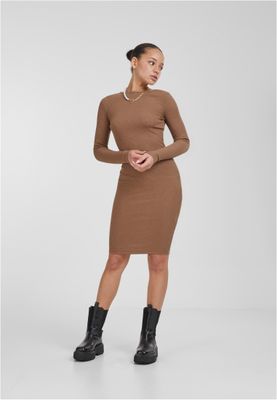 Ribbad klänning för dam – mörk khaki