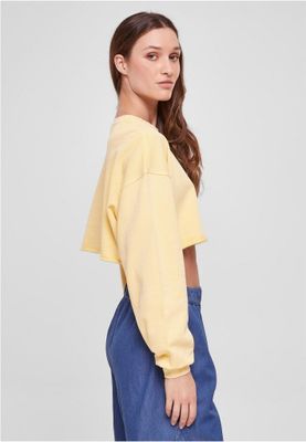 Ladies Cropped Flower Embroidery Terry Crewneck