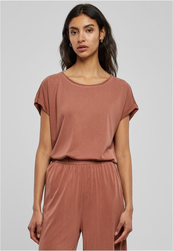 T-shirt för dam med förlängt axelparti – terracotta